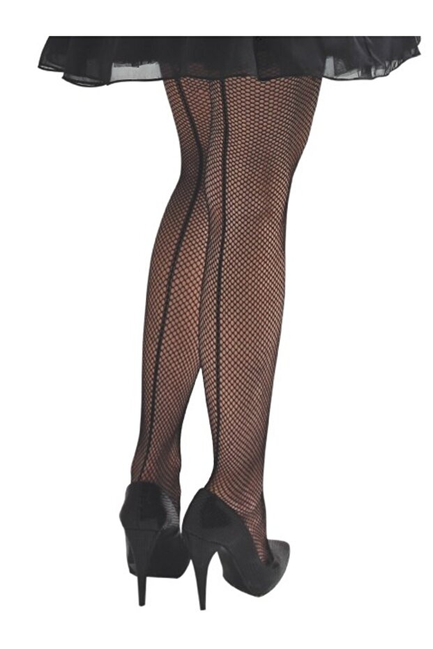 Women's Çağla Mesh Pantyhose - (Seamless on the Back) - Black