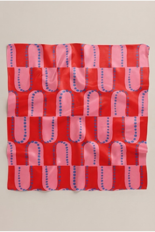 Red Pink Geometric Chain Pattern Scarf Bandana 50X50 cm