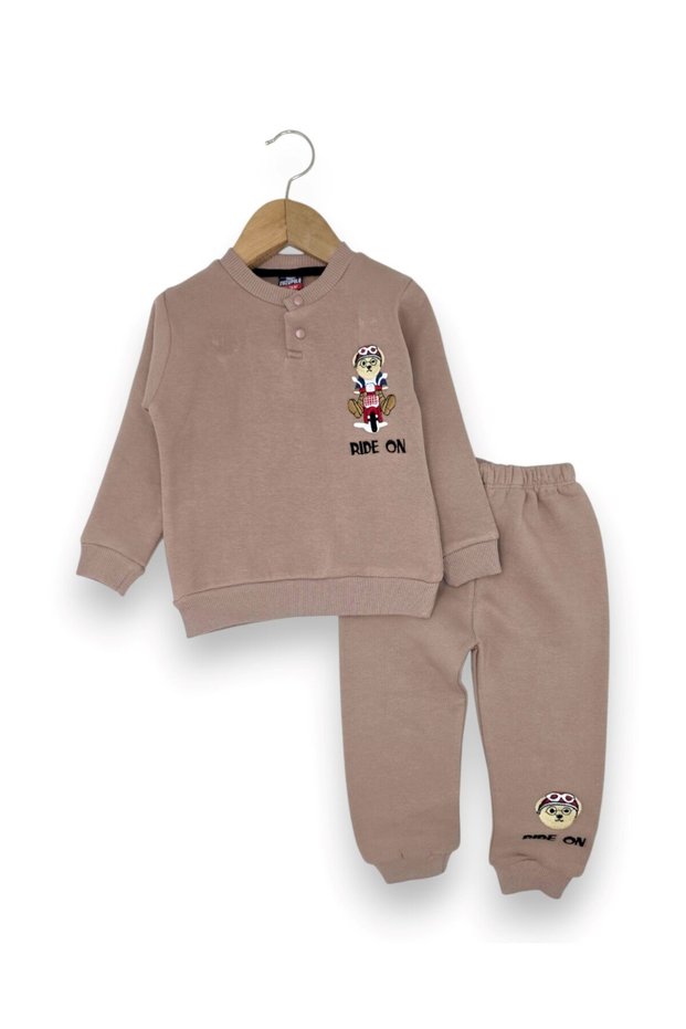 Baby Boy Winter 3 Thread Yarn Rastered Ride on Printed 6-9-12-18-24 Months 2-Piece Top and Bottom Set