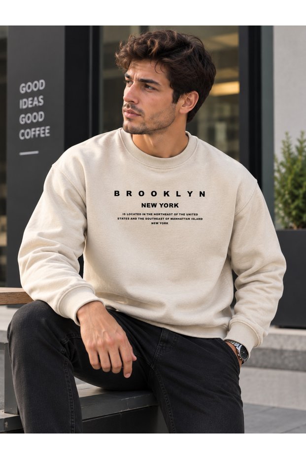 Unisex Crew Neck Minimal Patterned Sweatshirt Comfortable Fit Modern Daily Wear
