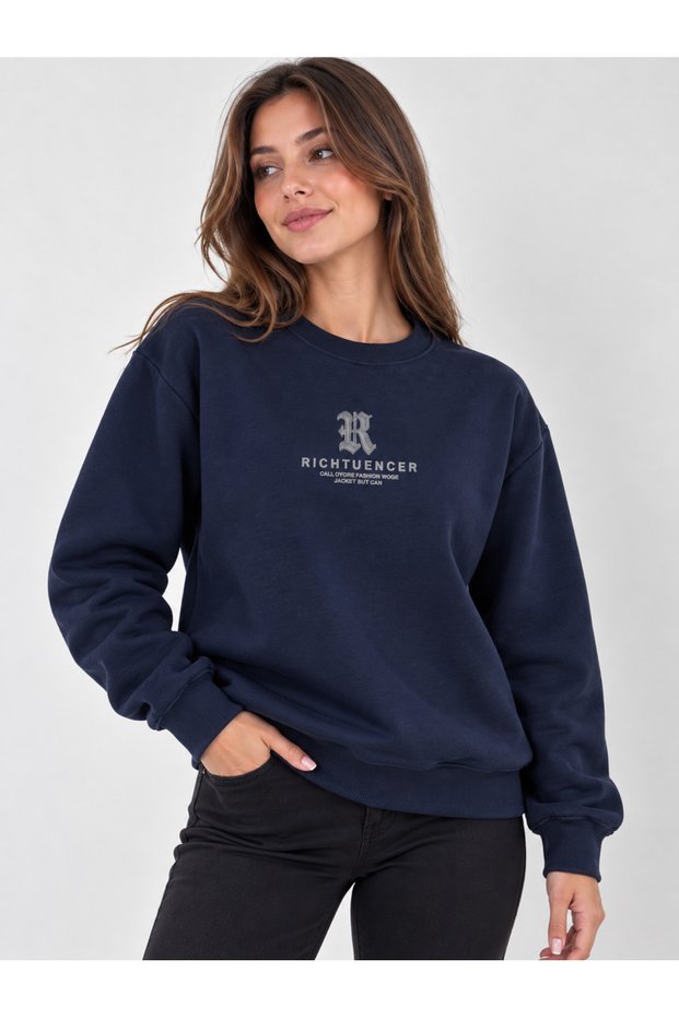 Unisex Crew Neck Minimal Patterned Sweatshirt Comfortable Fit Modern Daily Wear