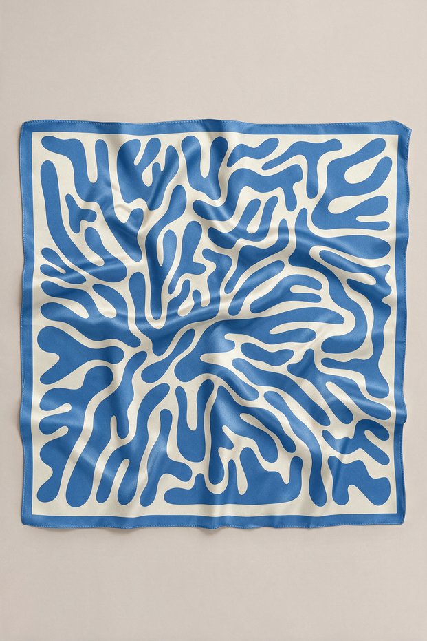 Blue White Coral Wave Pattern Scarf Bandana 50X50 cm
