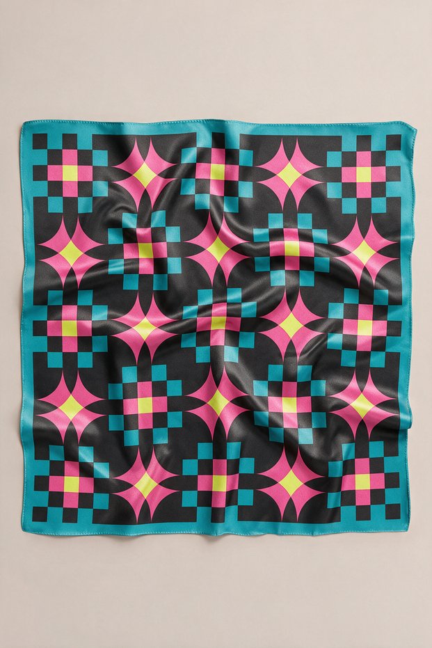 Turquoise Pink Geometric Mosaic Pattern Scarf Bandana 50X50 cm