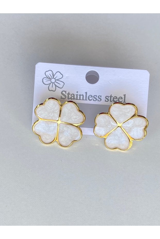 Steel Earrings - Four Leaf Clover Cream Color Steel Earrings