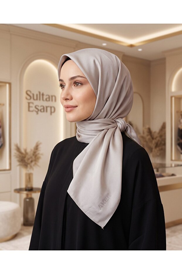 Crystal Scarf - Solid Color - with Stone Embellishment Logo - 933 - Beige