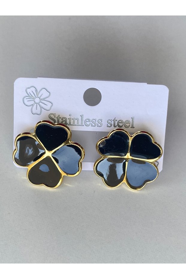 Steel Earrings - Four Leaf Clover Black Steel Earrings