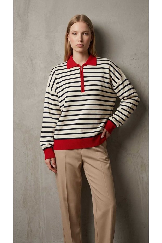 Multicolored Zippered Sweater Pullover