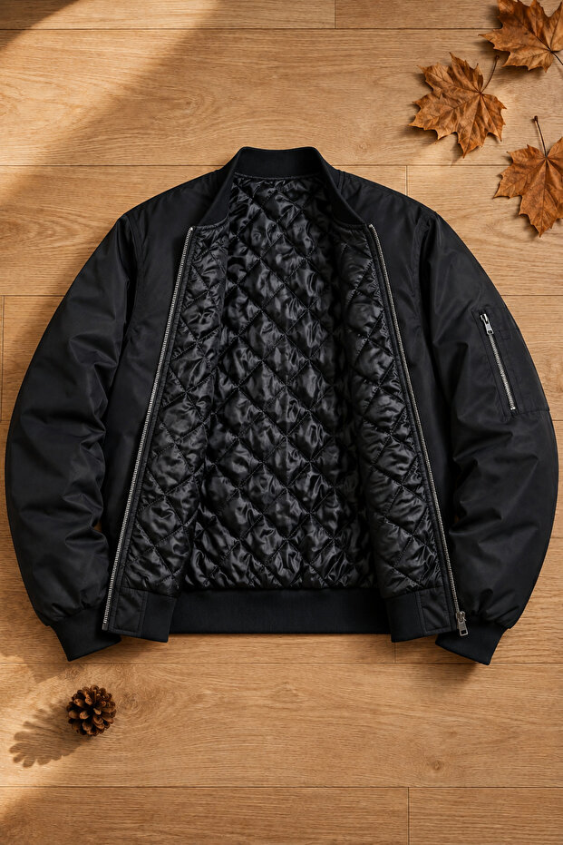 College Collar Quilted Lined Seasonal Bomber Jacket