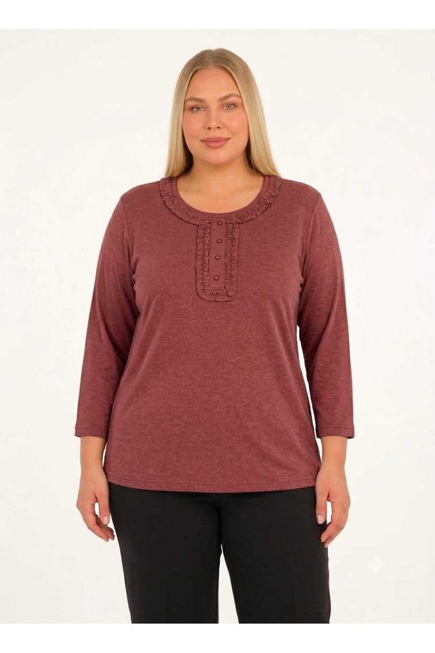 Women's Clothing Ruffle Detailed Winter Mother Cotton Blouse