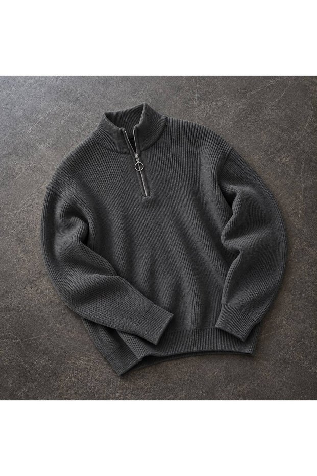 Men's Knitwear Sweater Half Zipper High Collar Ribbed Textured Long Sleeve Regular Fit Stylish Casual Classic Autumn Winter Sweater