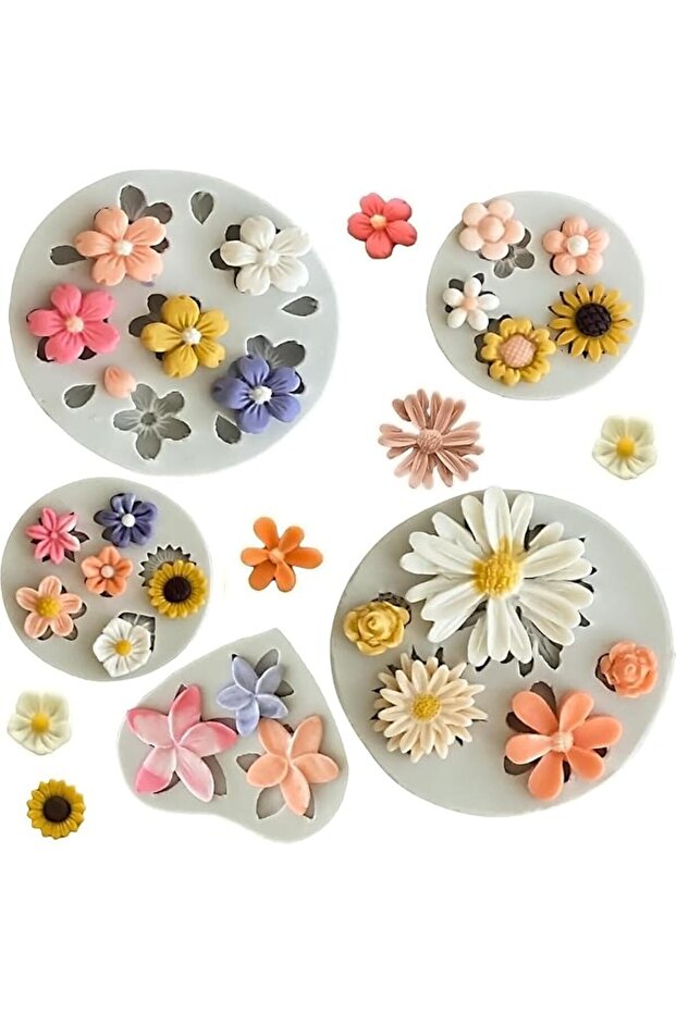 5 Pcs Grey Flower Molds, Durable Soft Daisy Design Mould, Muti-Functional Decorative Silicon