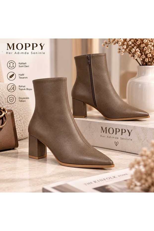 Women's Pointed Toe Side Zipper Thick Heel Boots