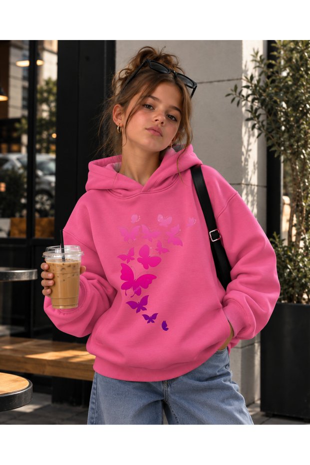 Hooded Sweatshirt for Girls, 3 Thread Threaded Winter Printed Hoodie