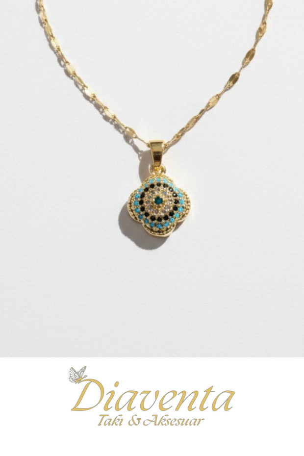 Diaventa 316L Steel Evil Eye Bead Model Anti-Tarnish Steel Necklace 42+5