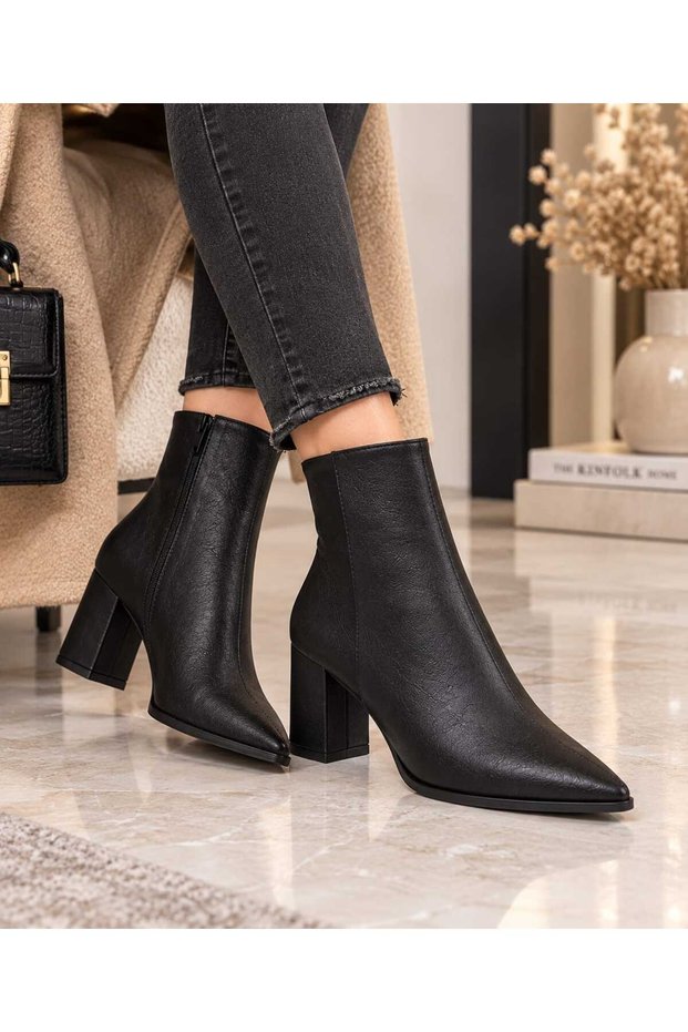 Women's Pointed Toe Side Zipper Thick Heel Boots