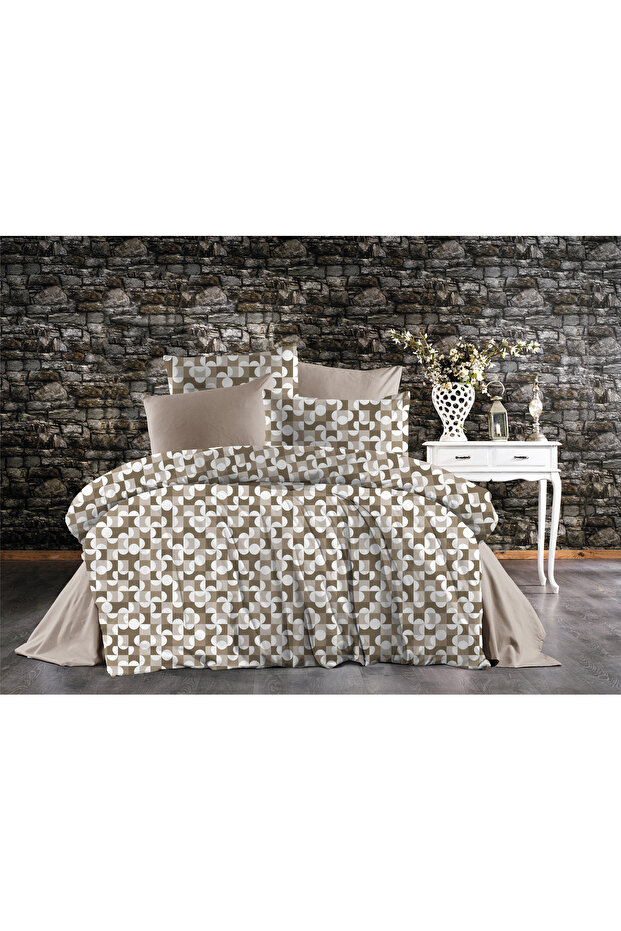 Modern Mosaic Patterned Double Duvet Cover Set Cream