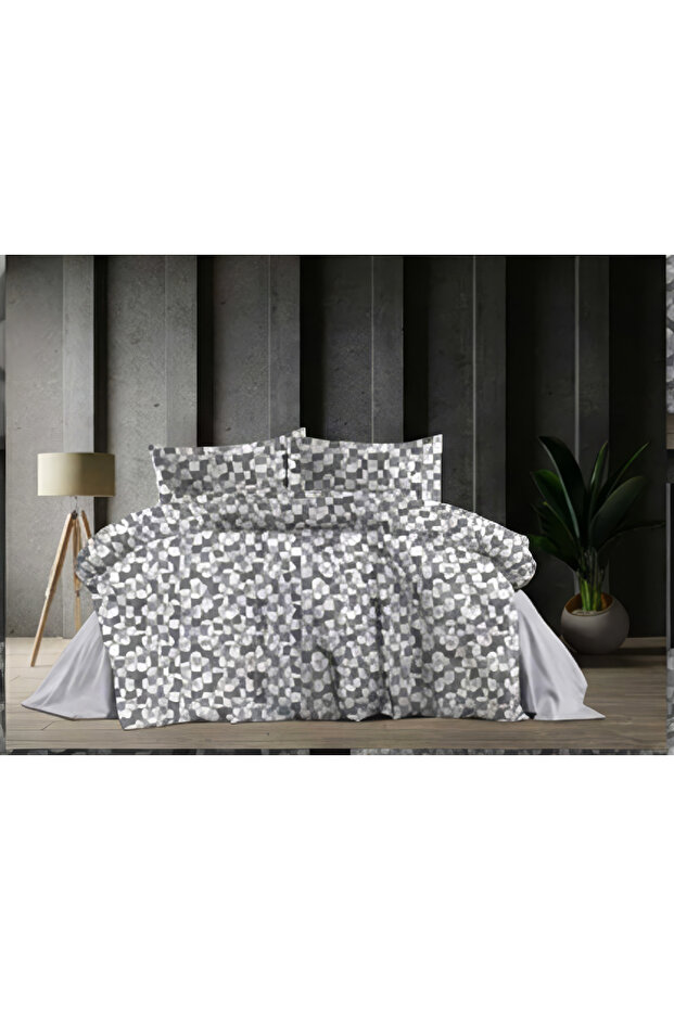 Modern Mosaic Patterned Double Duvet Cover Set Gray