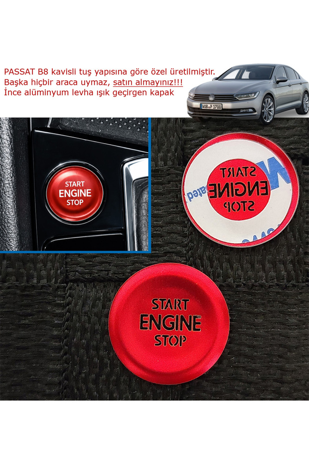 Passat B8 Start Button Key Cover Red-Aluminum