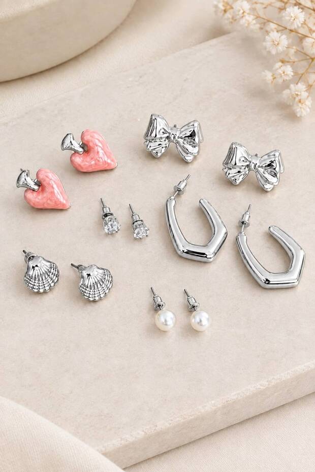 6 Pairs Earrings Set Flower Heart Earrings