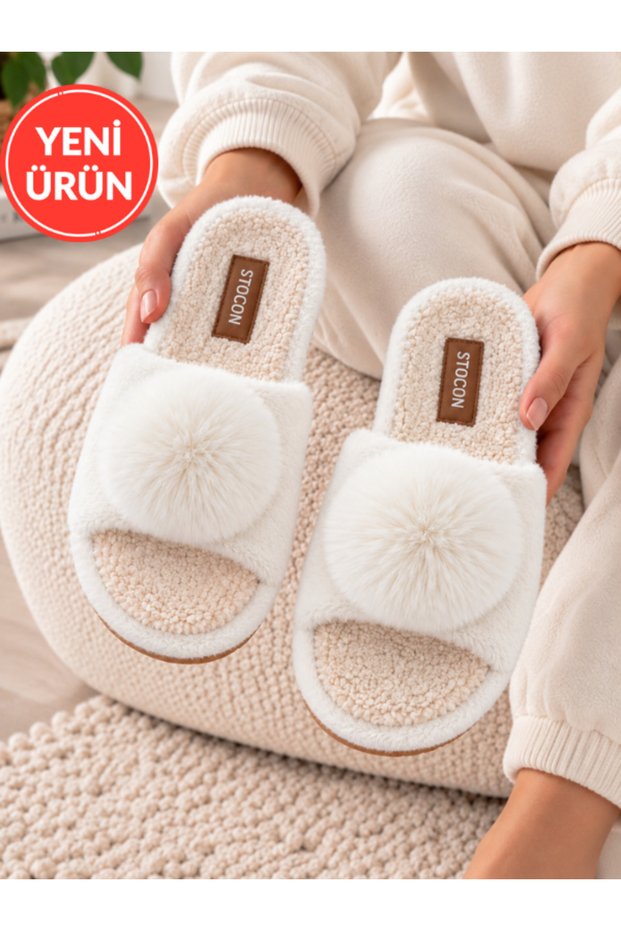 Women's Pompom Soft Plush Winter House Slippers Gift House Slippers Winter Warm Non-Slip Thick Sole Dowry Slippers Stc1354