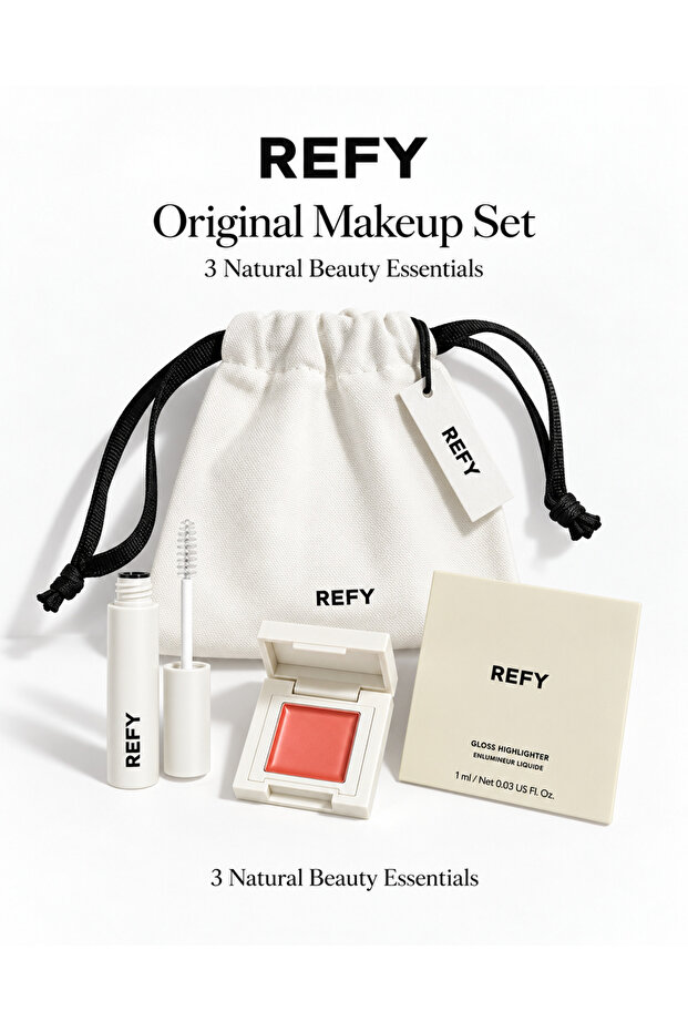 مجموعة مكياج ميني 4 قطع – Brow Sculpt شفاف 3 مل + Cream Blush 0.4 جم + Gloss Highlighter 1 مل + حقيبة قطنية