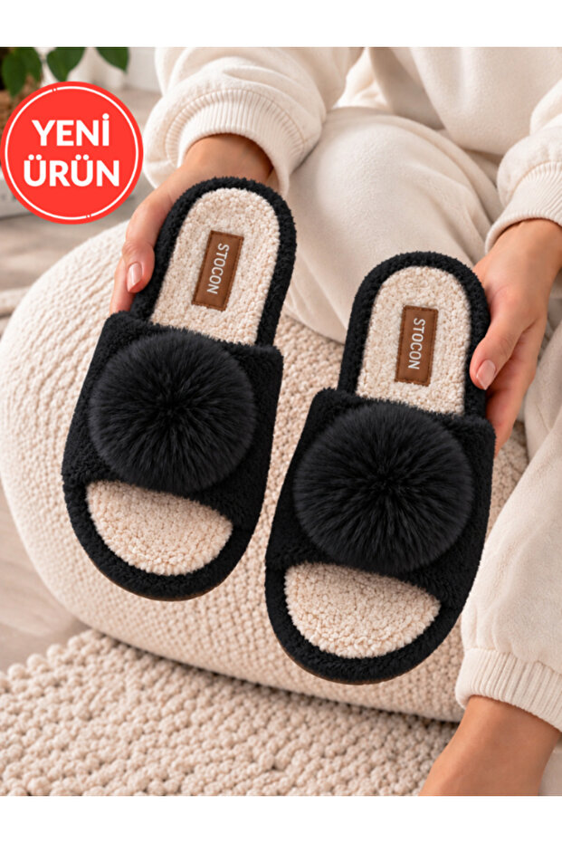 Women's Pompom Soft Plush Winter House Slippers Gift House Slippers Winter Warm Non-Slip Thick Sole Dowry Slippers Stc1354