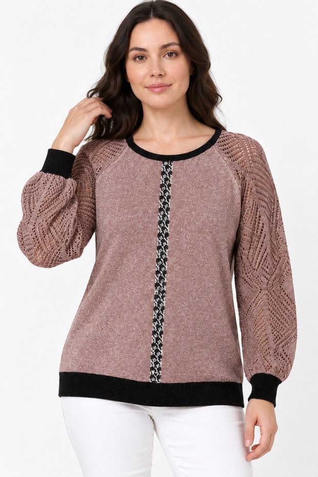 Women's Glittery Knitwear Blouse with Stone Stripe Detail on the Front
