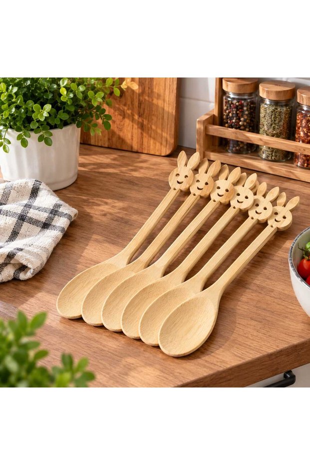 6-Piece Natural Bamboo Jam, Honey, and Spice Spoon Set - Figured / Shaped Heads