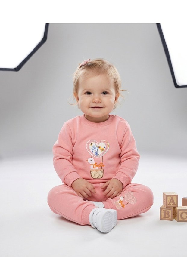 Baby Girl Winter 3-Yarn Embroidered Heart and Duck Embroidery Set, 6-9-12-18-24 Months, 2-Piece Top and Bottom Set