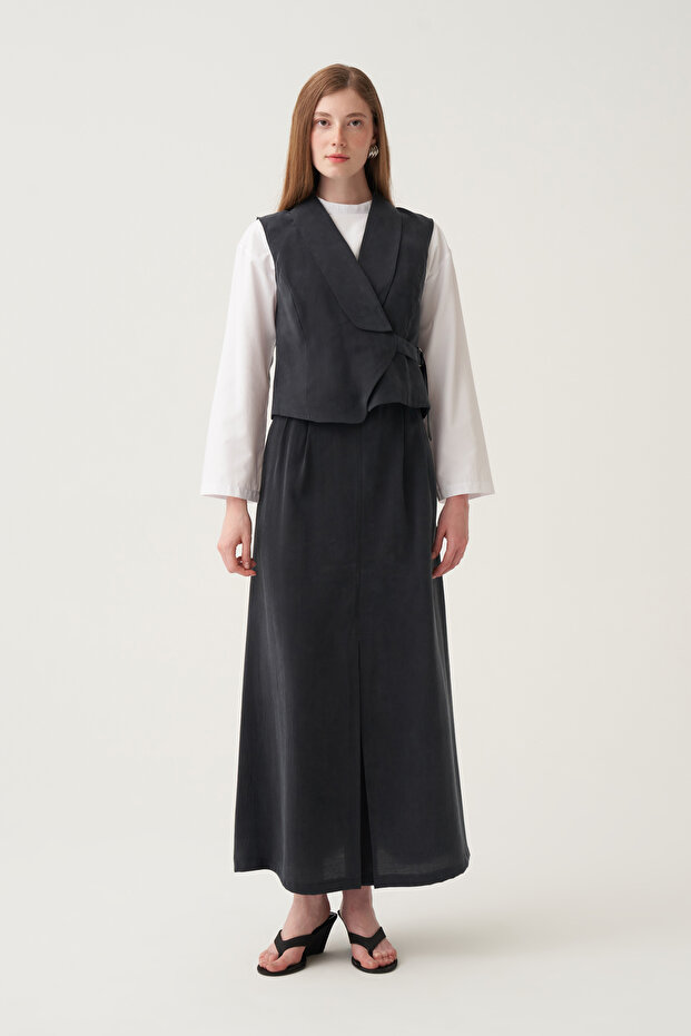 Asymmetrical Closure Lined Skirt Suit