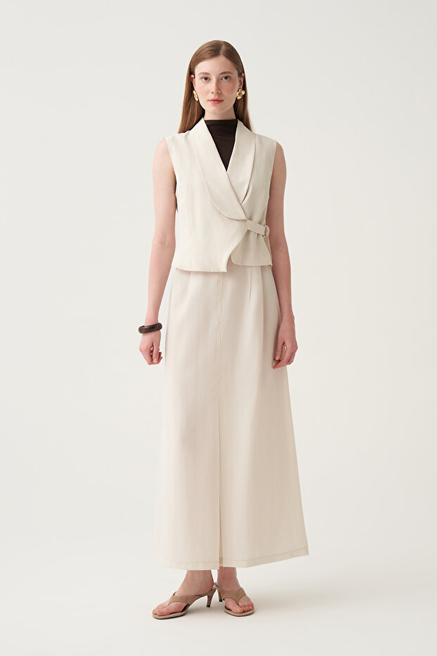 Asymmetrical Closure Lined Skirt Suit