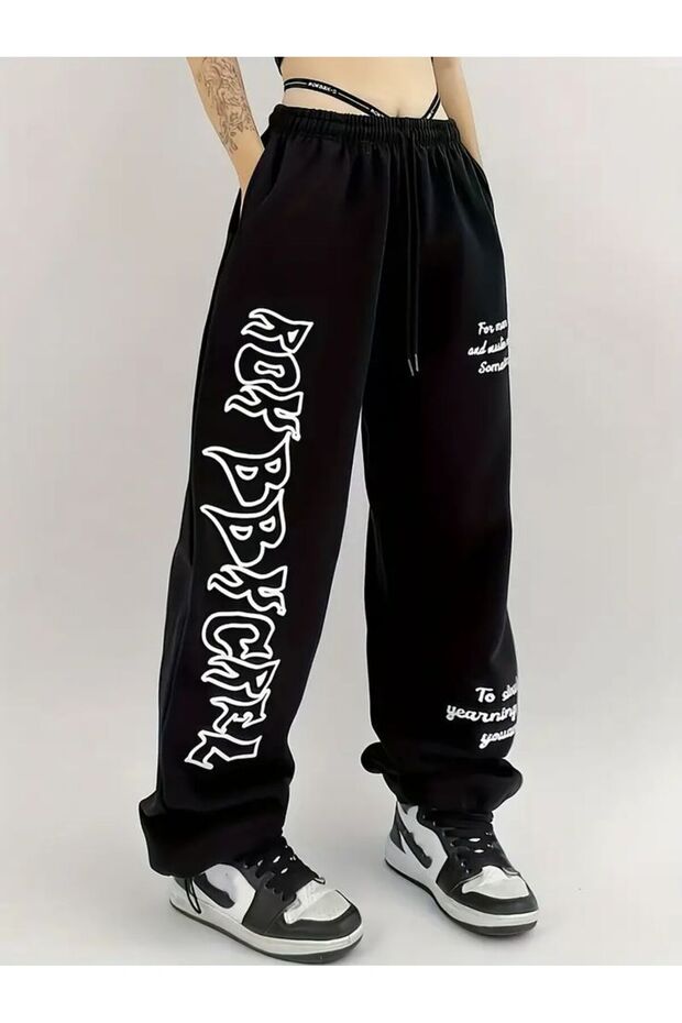 Unisex Urban Street 3 Threaded Wide Leg Printed Bottoms