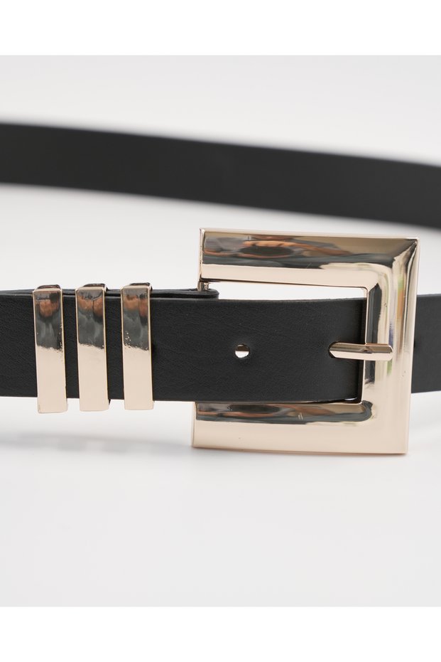 Women's Faux Leather Belt with Gold Buckle Detail