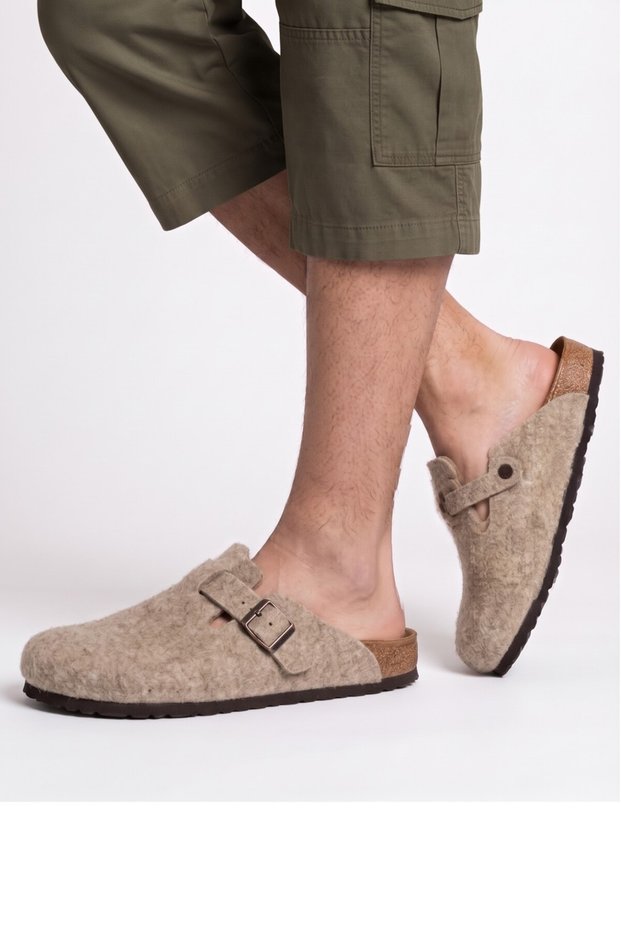 Comfortable Eva Sole Unisex Men's and Women's Home and Outdoor Daily Closed Front Boston Mode Sabo Felt Slippers