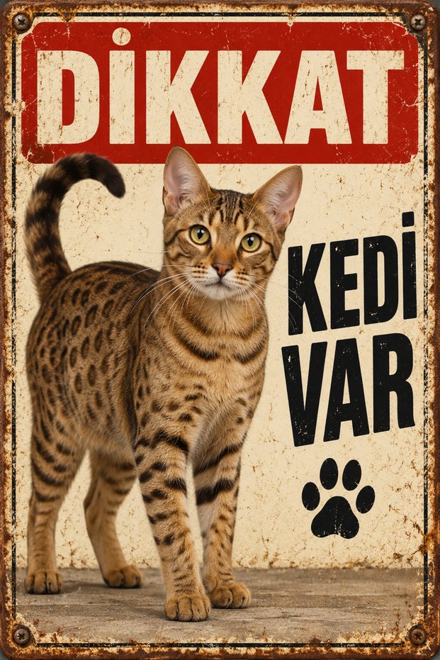 Ocicat Caution There Is a Cat Retro Metal Wall Sign Decorative Cat Warning Sign 30X40Cm