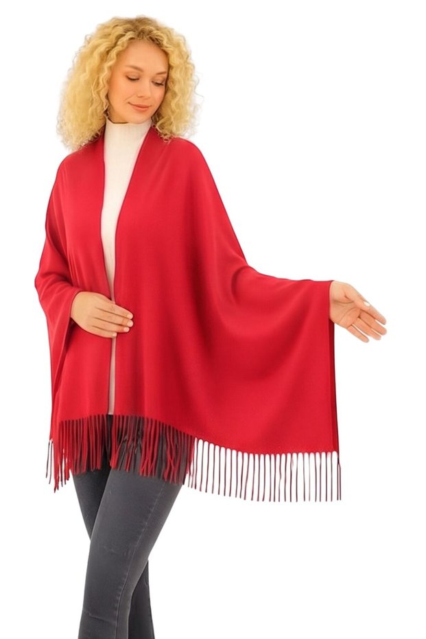 1 Piece Women's Extra Soft Textured Tassel Detailed Winter Scarf Shoulder Shawl Red, Suitable for Large Sizes