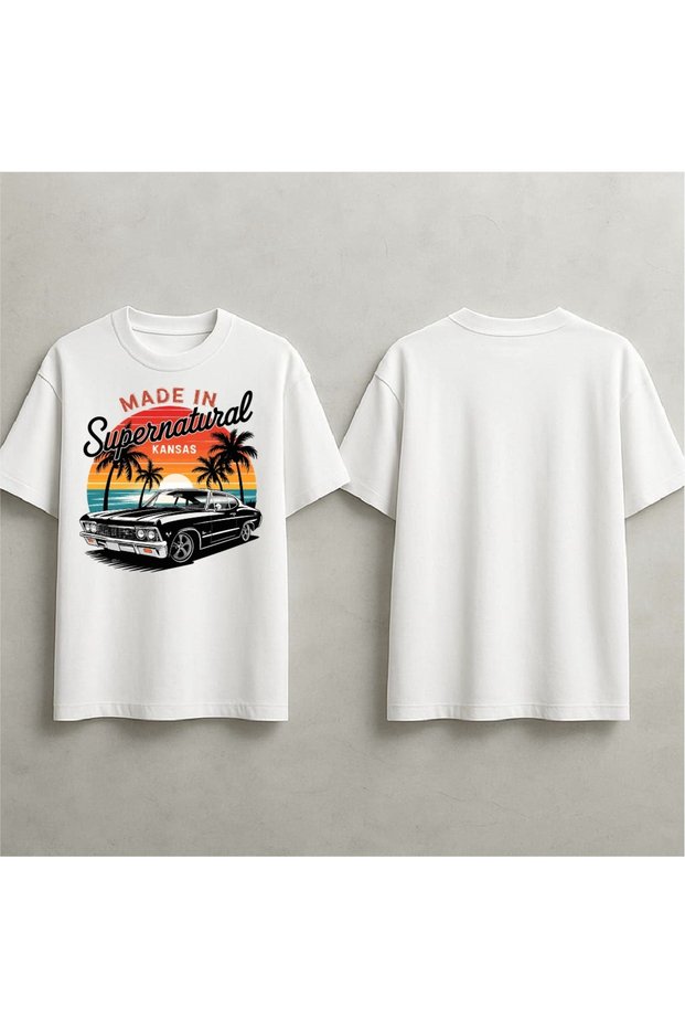 Made in Supernatural Vintage Car Print Oversized T-Shirt