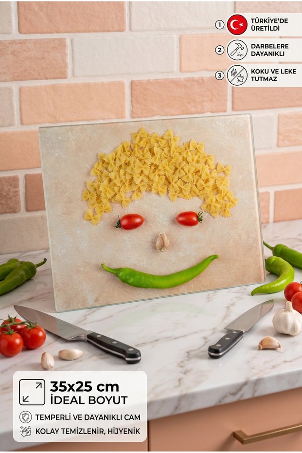 Tile Motif Non-Slip Glass Cutting Board with Feet, Aesthetic and Stylish, Scratch Resistant, 25X35 cm Size