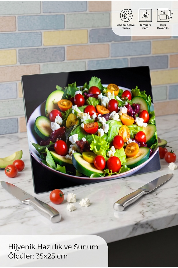 Retro Motif High-Quality Glass Bread and Vegetable Cutting Board, Does Not Fade and Does Not Lose Color, 25X35 cm Size
