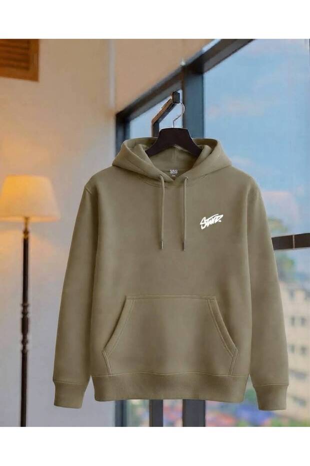 Unisex Oversize 3 Thread Yarn Printed Hooded Sweatshirt with Kangaroo Pocket