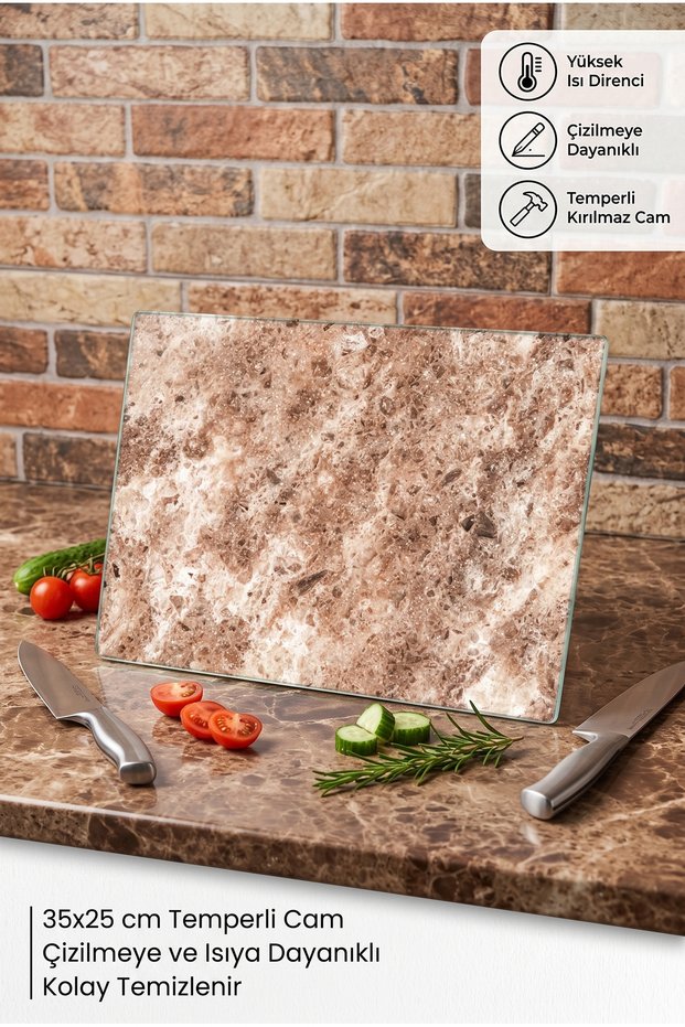 Boho Tile Patterned Large Size Glass Cutting Board Modern and Elegant Does Not Fade and Does Not Lose Color 25X35 cm Size