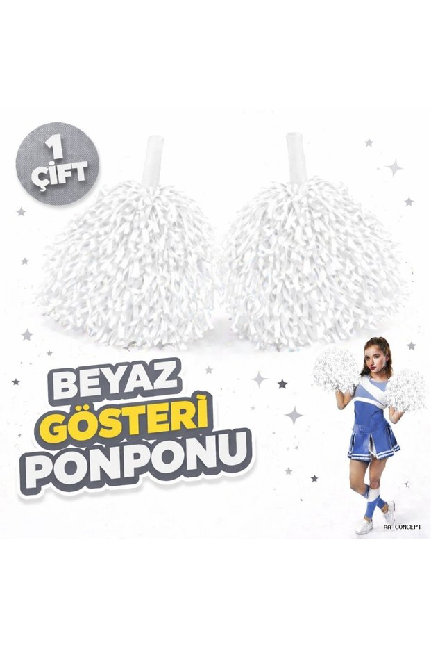 Concepta 1 Pair (2 Pieces) White Color April 23 May 19 October 29 School Show Pom Poms (23619) Additional