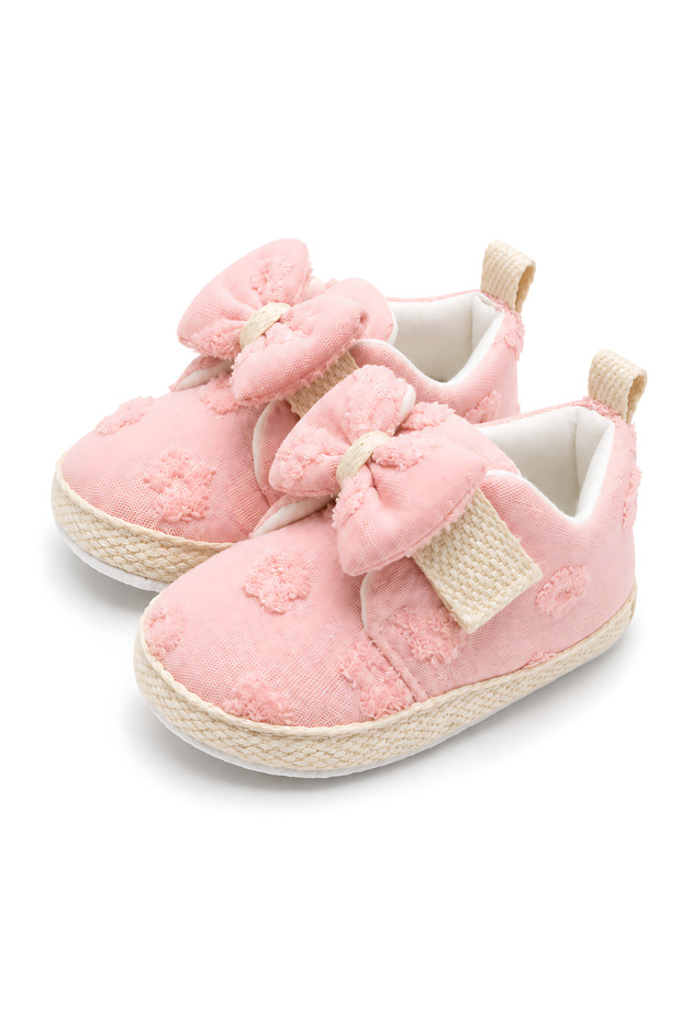 Powder Pink Floral Bow Soft Sole Baby Girl Booties (6-12 Months / 18-19 Number) - Lnc 5204