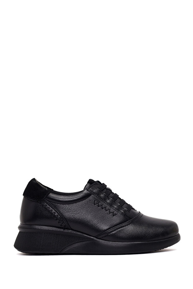 Women's Black Thick Soled Leather Comfort Shoes Af460016Dv