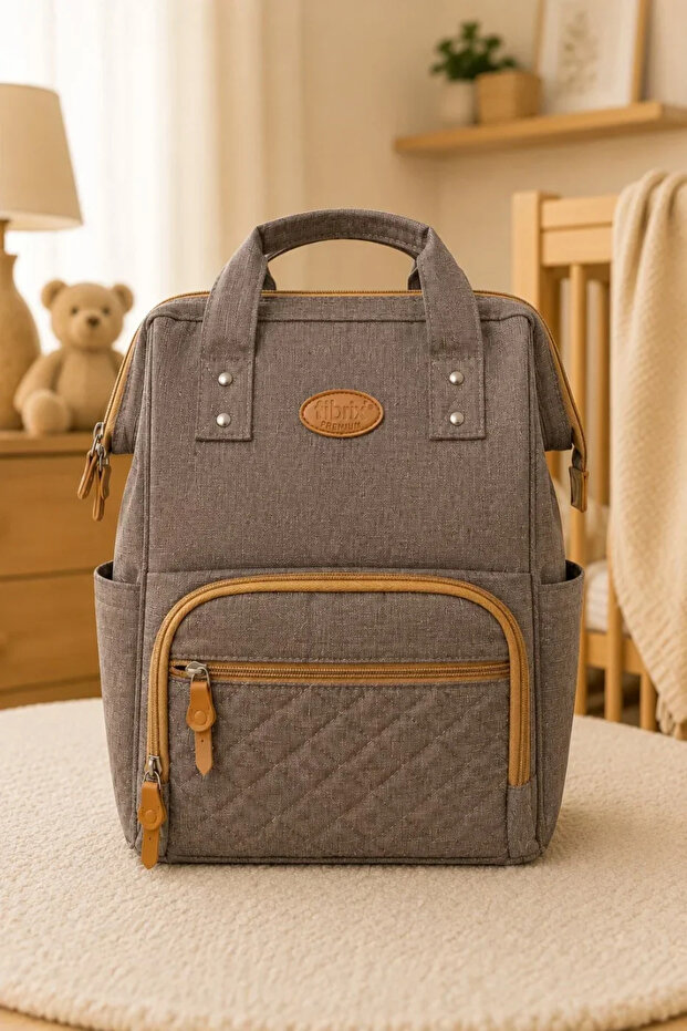 Gray Quilted Detailed Baby Care Backpack