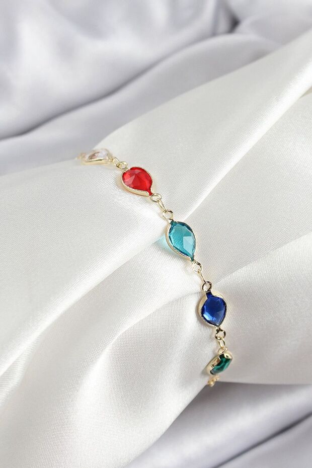 Brass Color Mixed Color Drop Zircon Stone Women's Bracelet