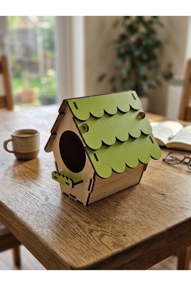 Wooden Decorative Bird House Nest Small Size Green Roofed Hangable Garden & Balcony Bird Nest (13X11X11 cm)