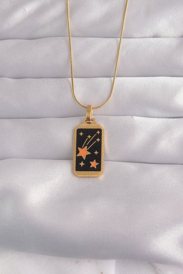 316L Steel Color Black Enamel Star Figure Tarot Necklace