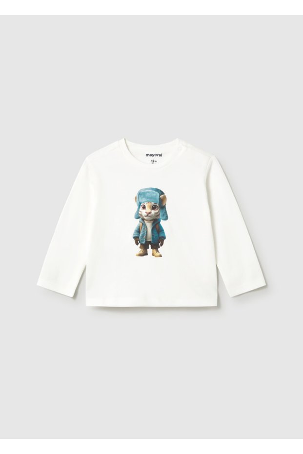 Baby Boy Printed Long Sleeve T-Shirt Cream 2016