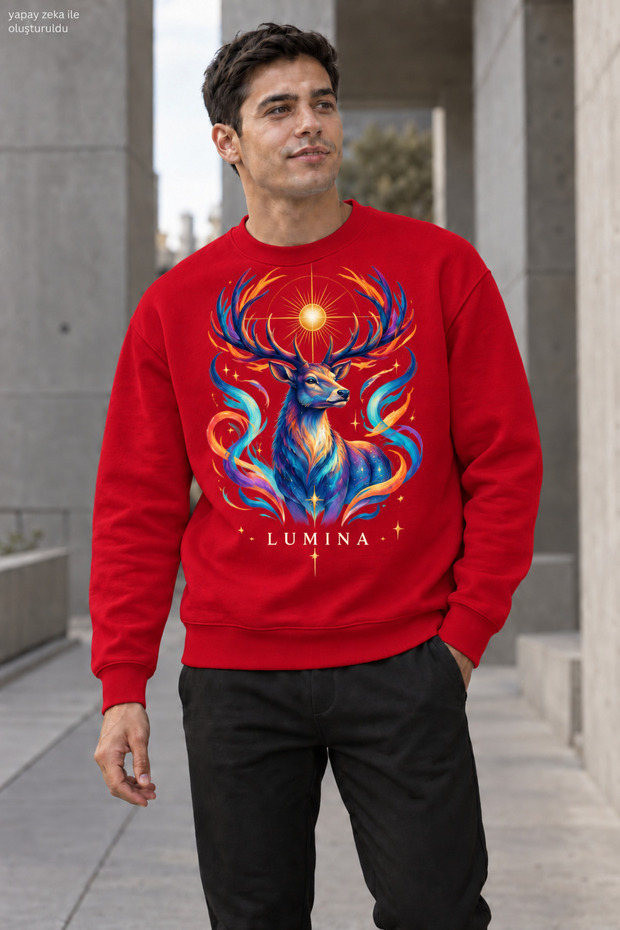 Men's Majestic Deer Printed Crew Neck Casual Regular Fit Sweatshirt